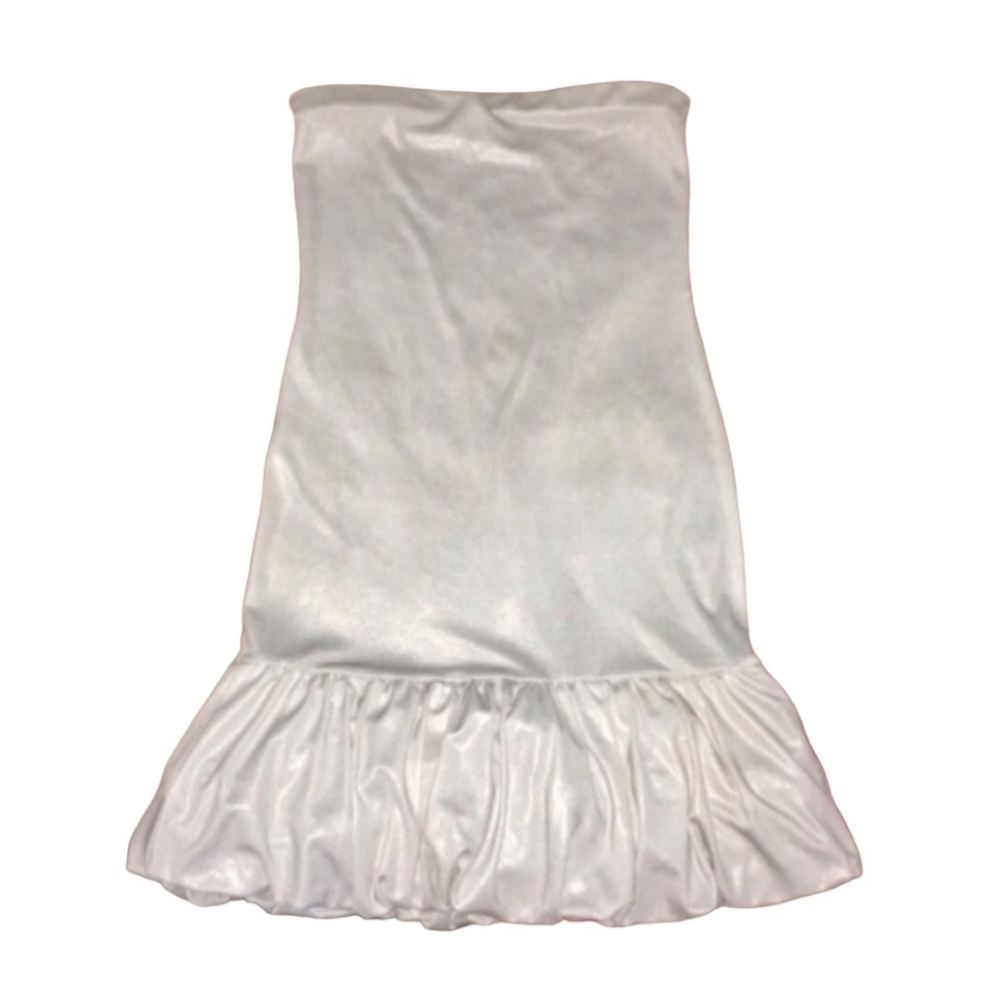 SABORA White Formal Strapless Dress Fitted Shiny Stretchy Women Size Small